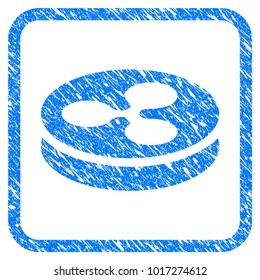 Ripple Coin rubber seal stamp watermark. Icon vector symbol with grunge design and unclean texture inside rounded square. Scratched blue emblem on a white background.