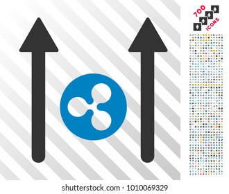 Ripple Coin Send Arrows icon with 7 hundred bonus bitcoin mining and blockchain pictures. Vector illustration style is flat iconic symbols designed for bitcoin software.