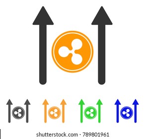 Ripple Coin Send Arrows icon. Vector illustration style is a flat iconic ripple coin send arrows symbol with gray, yellow, green, blue color variants. Designed for web and software interfaces.