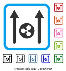 Ripple Coin Send Arrows icon. Flat grey iconic symbol in a blue rounded frame. Black, gray, green, blue, red, orange color additional versions of Ripple Coin Send Arrows vector.