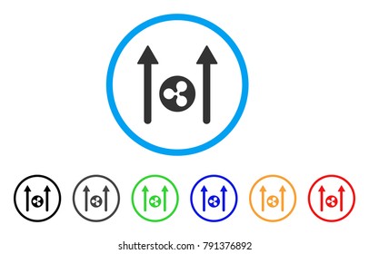 Ripple Coin Send Arrows rounded icon. Style is a flat grey symbol inside light blue circle with additional color variants. Ripple Coin Send Arrows vector designed for web and software interfaces.