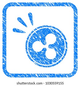 Ripple Coin Shine rubber seal stamp watermark. Icon vector symbol with grunge design and unclean texture inside rounded frame. Scratched blue sticker on a white background.