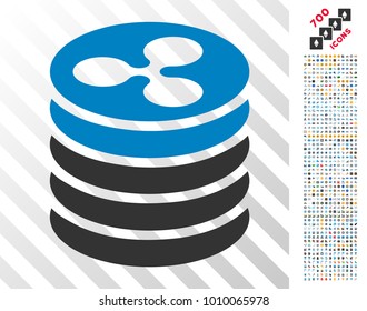 Ripple Coin Stack icon with 7 hundred bonus bitcoin mining and blockchain images. Vector illustration style is flat iconic symbols designed for bitcoin websites.