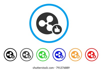 Ripple Coin Thumb Up rounded icon. Style is a flat gray symbol inside light blue circle with bonus color variants. Ripple Coin Thumb Up vector designed for web and software interfaces.