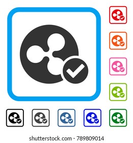 Ripple Coin Valid icon. Flat gray pictogram symbol in a blue rounded square. Black, gray, green, blue, red, orange color variants of Ripple Coin Valid vector.