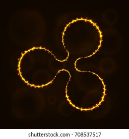 Ripple coin vector icon. Ripple symbol for your web site design, internet, graphic interface, business. Ripple illustration sign, lights silhouette on dark background. Ripple glowing lines and points.