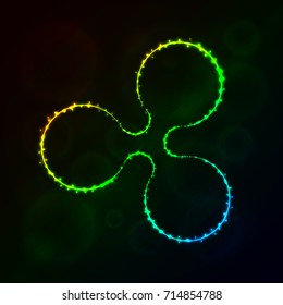 Ripple coin vector icon. Ripple symbol for your web site design, internet, graphic interface, business. Ripple illustration sign, lights silhouette on dark background. Ripple glowing lines and points.
