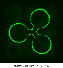 Ripple coin vector icon. Ripple symbol for your web site design, internet, graphic interface, business. Ripple illustration sign, lights silhouette on dark background. Ripple glowing lines and points.