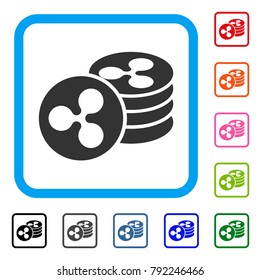 Ripple Coins icon. Flat gray pictogram symbol in a blue rounded frame. Black, gray, green, blue, red, orange color variants of ripple coins vector. Designed for web and app user interface.