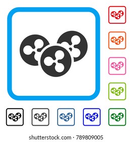 Ripple Coins icon. Flat grey iconic symbol in a blue rounded rectangular frame. Black, gray, green, blue, red, orange color versions of Ripple Coins vector.
