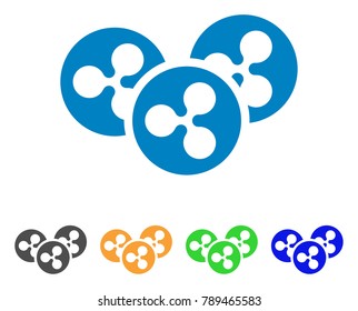 Ripple Coins icon. Vector illustration style is a flat iconic ripple coins symbol with grey, yellow, green, blue color versions. Designed for web and software interfaces.
