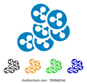 Ripple Coins icon. Vector illustration style is a flat iconic ripple coins symbol with grey, yellow, green, blue color variants. Designed for web and software interfaces.