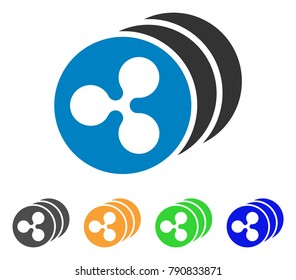 Ripple Coins icon. Vector illustration style is a flat iconic ripple coins symbol with gray, yellow, green, blue color variants. Designed for web and software interfaces.