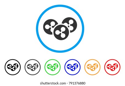 Ripple Coins rounded icon. Style is a flat gray symbol inside light blue circle with additional colored variants. Ripple Coins vector designed for web and software interfaces.