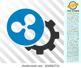 Ripple Configuration Gear icon with 700 bonus bitcoin mining and blockchain pictograms. Vector illustration style is flat iconic symbols designed for crypto-currency apps.