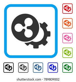 Ripple Configuration Gear icon. Flat gray pictogram symbol in a blue rounded rectangular frame. Black, gray, green, blue, red, orange color versions of Ripple Configuration Gear vector.