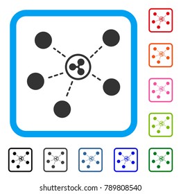 Ripple Connections icon. Flat grey iconic symbol in a blue rounded rectangle. Black, gray, green, blue, red, orange color variants of Ripple Connections vector.