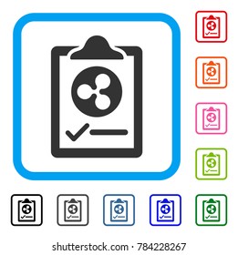 Ripple Contract Pad icon. Flat gray pictogram symbol in a blue rounded frame. Black, gray, green, blue, red, orange color additional versions of Ripple Contract Pad vector.