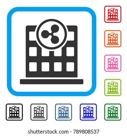 Ripple Corporation Building icon. Flat grey iconic symbol in a blue rounded rectangle. Black, gray, green, blue, red, orange color additional versions of Ripple Corporation Building vector.