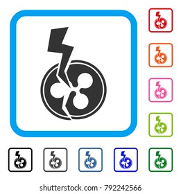 Ripple Crash Lightning icon. Flat gray iconic symbol in a blue rounded rectangular frame. Black, gray, green, blue, red, orange color additional versions of ripple crash lightning vector.