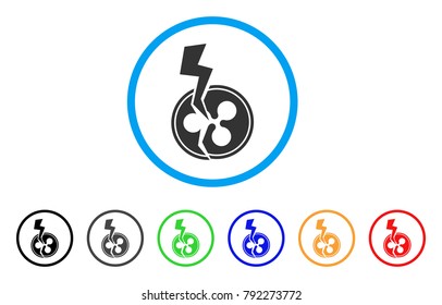Ripple Crash Lightning rounded icon. Style is a flat grey symbol inside light blue circle with bonus colored versions. Ripple Crash Lightning vector designed for web and software interfaces.