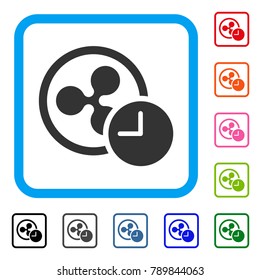 Ripple Credit Time icon. Flat grey pictogram symbol in a blue rounded rectangular frame. Black, gray, green, blue, red, orange color additional versions of Ripple Credit Time vector.
