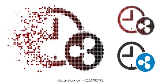 Ripple credit time icon in sparkle, pixelated halftone and undamaged whole variants. Pixels are composed into vector sparkle Ripple credit time symbol.