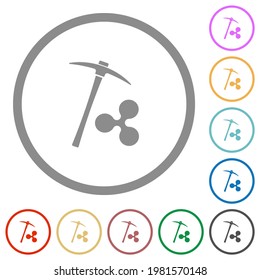 Ripple cryptocurrency mining flat color icons in round outlines on white background