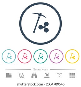 Ripple cryptocurrency mining flat color icons in round outlines. 6 bonus icons included.