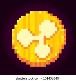 Ripple. Cryptocurrency. Pixel art. Old school computer graphic style. 8 bit video game. game element.