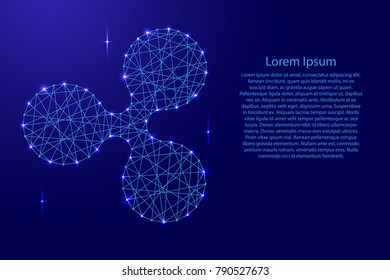Ripple criptomoneda de la red de líneas de mosaico poligonal, rayos y estrellas espaciales para Anuncio, póster, tarjeta de felicitación, de Ilustración vectorial.