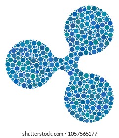 Ripple Currency collage of circle dots in different sizes and color tinges. Filled circles are grouped into ripple currency vector illustration. Vector illustration.