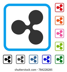 Ripple Currency icon. Flat gray pictogram symbol inside a blue rounded square. Black, gray, green, blue, red, orange color variants of Ripple Currency vector. Designed for web and app UI.