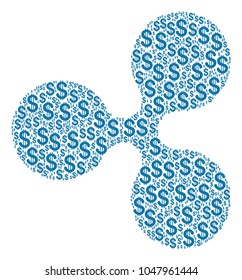Ripple Currency mosaic of dollars. Vector dollar icons are organized into ripple currency illustration.