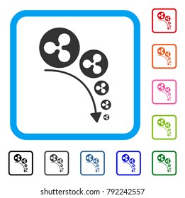 Ripple Deflation Trend icon. Flat grey pictogram symbol inside a blue rounded squared frame. Black, grey, green, blue, red, orange color additional versions of ripple deflation trend vector.