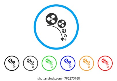Ripple Deflation Trend rounded icon. Style is a flat grey symbol inside light blue circle with additional colored versions. Ripple Deflation Trend vector designed for web and software interfaces.