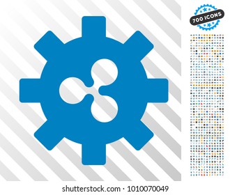 Ripple Development Gear icon with 7 hundred bonus bitcoin mining and blockchain clip art. Vector illustration style is flat iconic symbols designed for crypto-currency software.