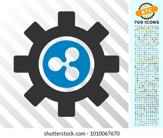 Ripple Development Gear icon with 700 bonus bitcoin mining and blockchain graphic icons. Vector illustration style is flat iconic symbols designed for cryptocurrency apps.