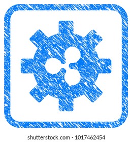 Ripple Development Gear rubber seal stamp watermark. Icon vector symbol with grunge design and dirty texture inside rounded squared frame. Scratched blue sign on a white background.