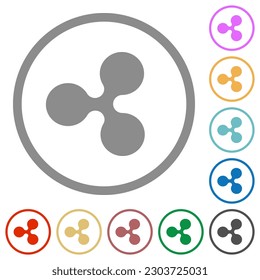 Ripple digital cryptocurrency flat color icons in round outlines on white background