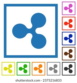 Ripple digital cryptocurrency flat color icons in square frames on white background