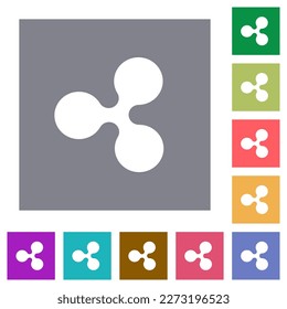 Ripple digital cryptocurrency flat icons on simple color square backgrounds