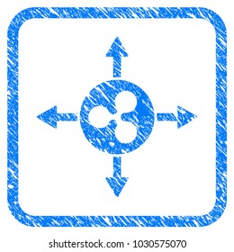 Ripple Directions rubber seal stamp watermark. Icon vector symbol with grunge design and dirty texture inside rounded square frame. Scratched blue emblem on a white background.