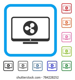 Ripple Display icon. Flat gray iconic symbol inside a blue rounded rectangle. Black, gray, green, blue, red, orange color versions of Ripple Display vector. Designed for web and software interfaces.