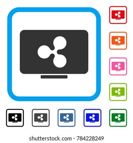 Ripple Display icon. Flat grey pictogram symbol inside a blue rounded rectangular frame. Black, gray, green, blue, red, orange color additional versions of Ripple Display vector.