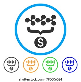 Ripple Dollar Conversion Funnel rounded icon. Style is a flat gray symbol inside light blue circle with additional color versions.