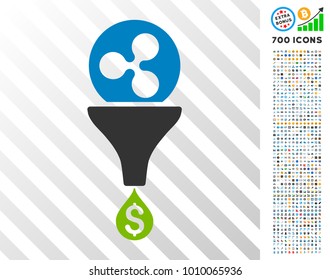 Ripple Dollar Sales Funnel icon with 700 bonus bitcoin mining and blockchain icons. Vector illustration style is flat iconic symbols designed for bitcoin software.