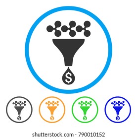 Ripple Dollar Sales Funnel rounded icon. Style is a flat gray symbol inside light blue circle with bonus colored variants. Ripple Dollar Sales Funnel vector designed for web and software interfaces.