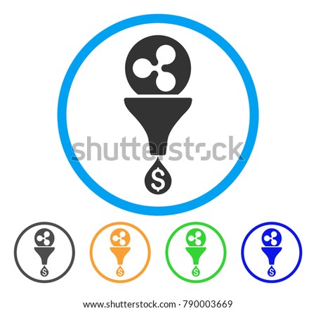 Ripple Dollar Sales Funnel rounded icon. Style is a flat grey symbol inside light blue circle with bonus color variants. Ripple Dollar Sales Funnel vector designed for web and software interfaces.