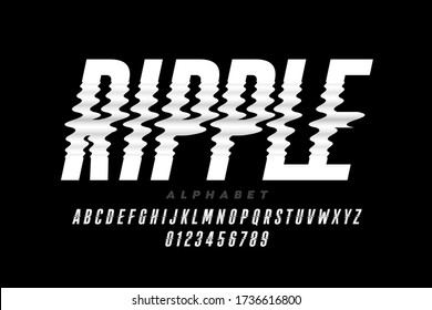Ripple effect font, alphabet letters and numbers vector illustration